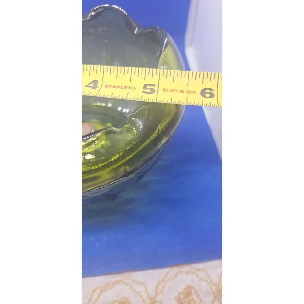 Indiana Glass Avocado Green Candy Dish Duette Quilted Diamond Vintage Glass